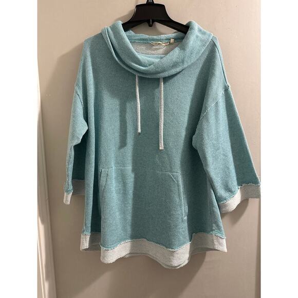 Soft Surroundings Santorini Shores Teal Heather Cowl Neck Pullover size 1X - Picture 1 of 8